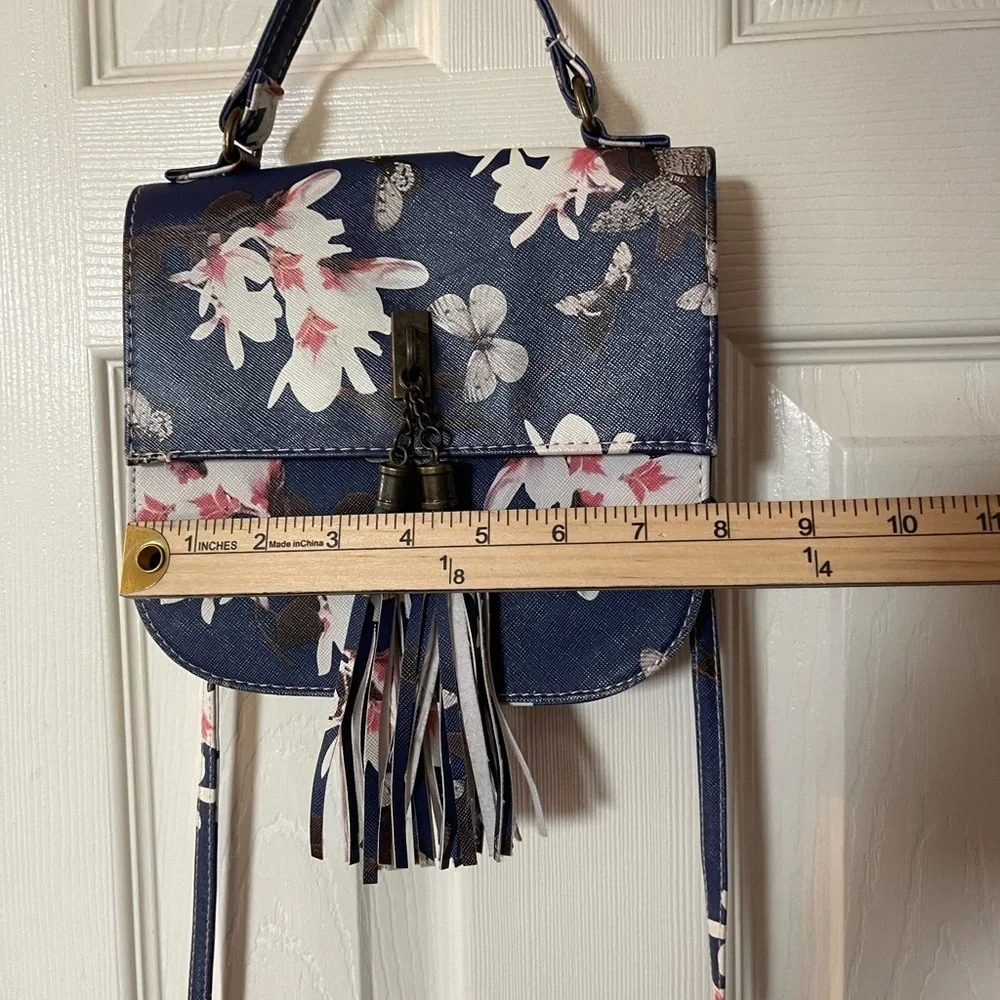 J. Francis Navy Floral Crossbody Handbag With Tassels